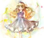  1girl alternate_costume blonde_hair breasts brown_eyes brown_hair dress gradient_hair hijiri_byakuren hisagifuro layered_dress long_hair multicolored_hair purple_hair touhou 