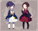  2boys ;) black_hair black_legwear blue_eyes brown_hair crossdressinging dress finger_to_mouth kashuu_kiyomitsu multiple_boys one_eye_closed pantyhose ponita ponytail red_eyes smile touken_ranbu white_legwear yamato-no-kami_yasusada 