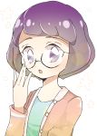  1girl brown_hair glasses gradient_hair junknown looking_at_viewer misora_inaho multicolored_hair open_mouth purple_hair solo star upper_body violet_eyes youkai_watch youkai_watch_3 