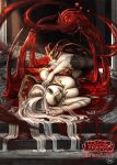  1girl absurdres blood breasts character_name cleavage copyright_name genderswap highres league_of_legends long_hair lying on_side red_eyes solo tnwjd2tkfkd vladimir white_hair white_skin 