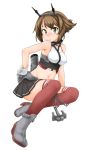  1girl anchor brown_hair gloves green_eyes hairband highres kageyama_mari kantai_collection looking_at_viewer machinery midriff mutsu_(kantai_collection) navel short_hair solo thigh-highs 