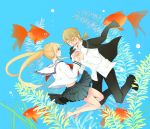  1boy 1girl blonde_hair fish hanzou_(sumomomo_momomo) long_hair miyamoto_iroha ozenzen ponytail side_ponytail smile sumomomo_momomo 