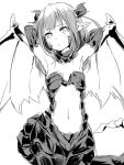  1girl animal_ears bare_shoulders clam_shell_(ole_tower) demon_girl elbow_gloves gloves horns looking_at_viewer mataichi_matarou monochrome ole_tower sketch 