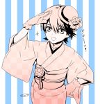  1boy gloves hat horikawa_kunihiro japanese_clothes kimono looking_at_viewer male_focus mizuhara_aki monochrome open_mouth short_hair solo sparkle touken_ranbu 