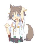  1girl animal_ears blue_eyes brown_hair detached_sleeves dog_ears dog_tail fang hairband hiei_(kantai_collection) japanese_clothes kantai_collection nontraditional_miko open_mouth paw_pose solo sorairo_usagi tail tears wide_sleeves 
