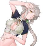  1girl braid breasts cleavage cleavage_cutout cloud_print kantai_collection konnyaku_(kk-monmon) large_breasts long_hair midriff silver_hair single_braid solo unryuu_(kantai_collection) very_long_hair yellow_eyes 