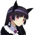  1girl animal_ears black_hair gokou_ruri gothic_lolita lolita_fashion long_hair ore_no_imouto_ga_konna_ni_kawaii_wake_ga_nai portrait red_eyes ribbon solo tanashi 