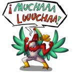  crossover hawlucha highres mucha_lucha no_humans pokemon pokemon_(creature) speech_bubble 