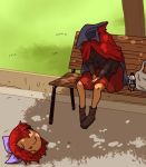    onikobe_rin park_bench sekibanki severed_head shade sleeping slouching solo touhou 