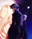  1boy 2girls black_hair emiya_kiritsugu fate/stay_night fate_(series) full_moon irisviel_von_einzbern moon multiple_girls naoko_(juvenile) saber white_hair 