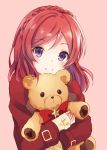  1girl love_live!_school_idol_project nishikino_maki nononon redhead short_hair smile solo stuffed_animal stuffed_toy teddy_bear violet_eyes 