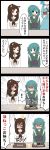  ! 4koma blue_hair brown_hair closed_mouth comic commentary_request highres imaizumi_kagerou jetto_komusou long_hair open_mouth short_hair smile spoken_exclamation_mark touhou translation_request wakasagihime 