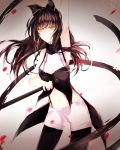  1girl black_hair blake_belladonna bow hair_bow long_hair looking_at_viewer navel rwby solo yellow_eyes 