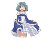  1girl animated animated_gif bare_shoulders blue_dress blue_eyes blue_hair blush dress dress_lift hair_ornament hairclip hangaku mahou_shoujo_madoka_magica miki_sayaka short_hair smile solo spinning transparent_background 