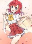 1girl blue_eyes cozyquilt hair_ornament hairclip looking_at_viewer love_live!_school_idol_project nishikino_maki open_mouth redhead school_uniform short_hair smile solo 