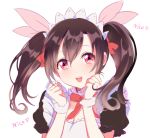  1girl apfl0515 black_hair blush bow character_name female love_live!_school_idol_project maid maid_headdress open_mouth red_eyes smile solo twintails yazawa_nico 