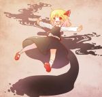  :d arinu blonde_hair darkness fang hair_ribbon open_mouth outstretched_arms red_eyes ribbon rumia shirt short_hair skirt smile spread_arms touhou vest 