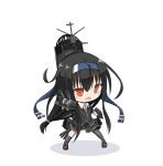  1girl black_hair black_legwear black_skirt chibi commentary_request hairband hatsushimo_(kantai_collection) kantai_collection long_hair open_mouth pleated_skirt red_eyes remodel_(kantai_collection) simple_background single_thighhigh skirt solo thigh-highs white_background yamato_tachibana 