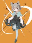  1girl akagashi_hagane animal animal_ears capelet dowsing_rod full_body grey_hair grey_legwear jewelry long_sleeves mouse mouse_ears mouse_tail nazrin pantyhose red_eyes shirt shoes short_hair skirt solo tail touhou 