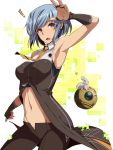  ! 1girl black_pants blue_hair character_request fang necktie netlk open_mouth pants red_eyes short_hair solo unlight 
