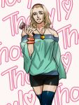  1boy bare_shoulders beard blonde_hair bracelet casual cosplay crossdressinging facial_hair jewelry macross macross_frontier marvel microphone necklace parody reammara sheryl_nome sheryl_nome_(cosplay) shorts solo thigh-highs thor_(marvel) 