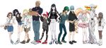  4boys 6+girls alternate_costume bag baseball_cap boots bra casual computer dark_skin denim dress eyepatch gamagoori_ira glasses guts_(kill_la_kill) harime_nui hat high_heels hououmaru_rei ichiko_(kimini) inumuta_houka iori_shirou jakuzure_nonon jeans junketsu kill_la_kill kiryuuin_ragyou kiryuuin_satsuki laptop mankanshoku_mako matoi_ryuuko midriff multiple_boys multiple_girls pants pantyhose sanageyama_uzu senketsu shoes shorts skirt sneakers sunglasses thigh-highs torn_clothes torn_pantyhose transparent_background underwear 