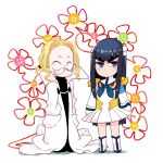  1boy 1girl black_hair blonde_hair blue_eyes dress eugenio2nd flower glasses iori_shirou junketsu kill_la_kill kiryuuin_satsuki labcoat long_hair oversized_clothes 