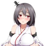  1girl averting_eyes black_hair blush detached_sleeves hair_ornament japanese_clothes kantai_collection nontraditional_miko red_eyes shinsono_shiroko short_hair solo yamashiro_(kantai_collection) 
