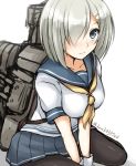  1girl blush breasts don_(29219) hair_over_one_eye hamakaze_(kantai_collection) kantai_collection pantyhose school_uniform short_hair simple_background solo white_background 