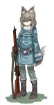  1girl animal_ears grey_hair gun noconol rifle uniform weapon 