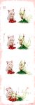  &gt;_&lt; 2girls 4koma absurdres comic finger_gun fujiwara_no_mokou green_hair hair_ribbon heart highres horn_ribbon horns kamishirasawa_keine kamishirasawa_keine_(hakutaku) long_hair multiple_girls open_mouth patting_head red_eyes ribbon silver_hair sitting six_(fnrptal1010) tail tail_wagging tears touhou trembling 