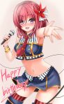  1girl blush boots bracelet crop_top happy_birthday idol jewelry love_live!_school_idol_project marukome01 microphone midriff miniskirt navel nishikino_maki open_mouth outstretched_arm pink_hair skirt smile solo thigh-highs thigh_boots violet_eyes zettai_ryouiki 