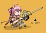  blue_eyes blush cannon chameleon halm_(milihime_taisen) hat iron_cross mecha_musume milihime_taisen military military_uniform pink_hair ribbon skirt smile tao_(kadoya) telescope tied_hair uniform 