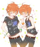  2boys ahoge akame_(eckesachs) aoi_kyosuke aoi_yusuke blush brothers closed_eyes headset idolmaster idolmaster_side-m multiple_boys orange_hair siblings smile twins w_(idolmaster) 