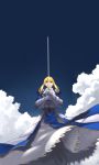  1girl absurdres armor armored_dress blonde_hair dress fate/stay_night fate_(series) fork_(357022) green_eyes highres saber solo sword weapon 