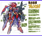  1girl antiaircraft_weapon blue_eyes character_name character_profile facial_mark gun letterboxed mask mecha original robot robot_girl science_fiction solo stats translation_request ukatsu_juuzou weapon 