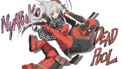  1boy 1girl ahoge crossover deadpool explosive green_eyes grenade gun haiyore!_nyaruko-san marvel nyarlathotep_(nyaruko-san) silver_hair sword weapon 