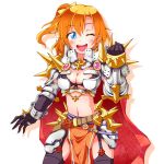  1girl armor blue_eyes breasts cape cleavage kousaka_honoka large_breasts love_live!_school_idol_project one_eye_closed orange_hair ragnarok_online rune_knight short_hair side_ponytail spikes 