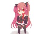  1girl bare_shoulders black_dress boots bow chibi detached_sleeves dress krul_tepes long_hair owari_no_seraph pink_hair pointy_ears red_eyes ribbon smile solo thigh-highs thigh_boots vampire very_long_hair 