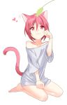  1boy :3 animal_ears cat_ears cat_tail free! heart male_focus matsuoka_rin naked_shirt paw_pose red_eyes redhead shirt short_hair siruphial smile solo tail 