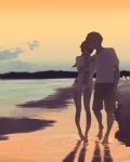  1boy 1girl beach couple hetero long_hair original short_hair sunset swimsuit taxi_(owp) water 