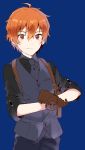  1boy ahoge akame_(eckesachs) aoi_yusuke blush gloves highres idolmaster idolmaster_side-m necktie orange_hair smile solo vest 