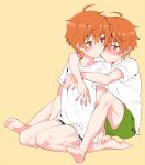  2boys ahoge akame_(eckesachs) aoi_kyosuke aoi_yusuke barefoot blush brothers highres idolmaster idolmaster_side-m multiple_boys orange_hair siblings smile twins 