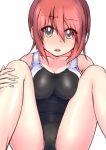  1girl black_eyes competition_swimsuit katakata_unko one-piece_swimsuit original redhead short_hair sitting spread_legs swimsuit 