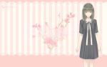  1girl black_hair flower highres innocent_grey long_hair looking_at_viewer school_uniform solo sugina_miki 