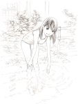  1girl monochrome original school_swimsuit sketch solo swimsuit traditional_media wading yoshitomi_akihito 