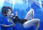  1girl amagami black_eyes black_hair competition_swimsuit murasaki_iro nanasaki_ai one-piece_swimsuit short_hair swimsuit underwater 