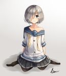  1girl blue_eyes gloves hair_ornament hair_over_one_eye hairclip hamakaze_(kantai_collection) kantai_collection oversized_clothes plan_(planhaplalan) school_uniform short_hair silver_hair tears younger 