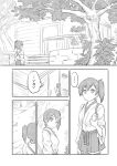  ... 1girl comic door japanese_clothes kaga_(kantai_collection) kantai_collection monochrome nontraditional_miko plant pleated_skirt ponytail potted_plant sakimiya_(inschool) short_hair side_ponytail skirt solo thigh-highs translated tree 
