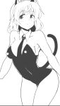  1girl animal_ears breasts bunnysuit cat_ears cat_tail cleavage collarbone cowboy_shot detached_collar glastonbury1966 monochrome necktie older sanya_v_litvyak short_hair simple_background smile solo strike_witches tail white_background 